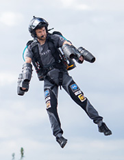 Richard Browning of Gravity Industries flying in a in Jet Suit