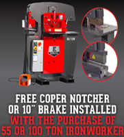 Free Coper-Notcher or Press Brake Tool with purchase of a 55 ton or 100 ton Ironworker machine